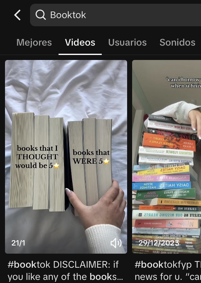 Videos that pop up when I look up Booktok on Tiktok